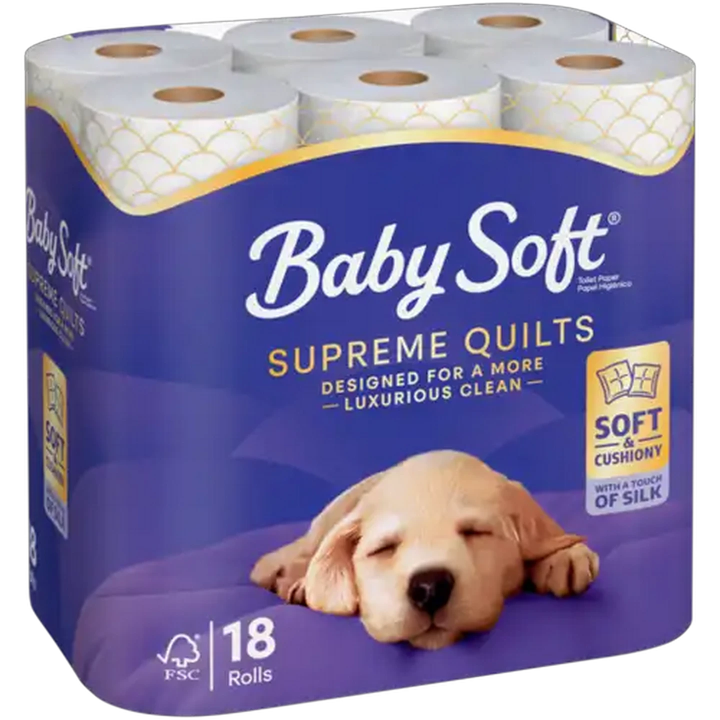 Image of Baby Soft 2 Ply Supreme Quilts Luxury Toilet Tissue Roll 18 Pack