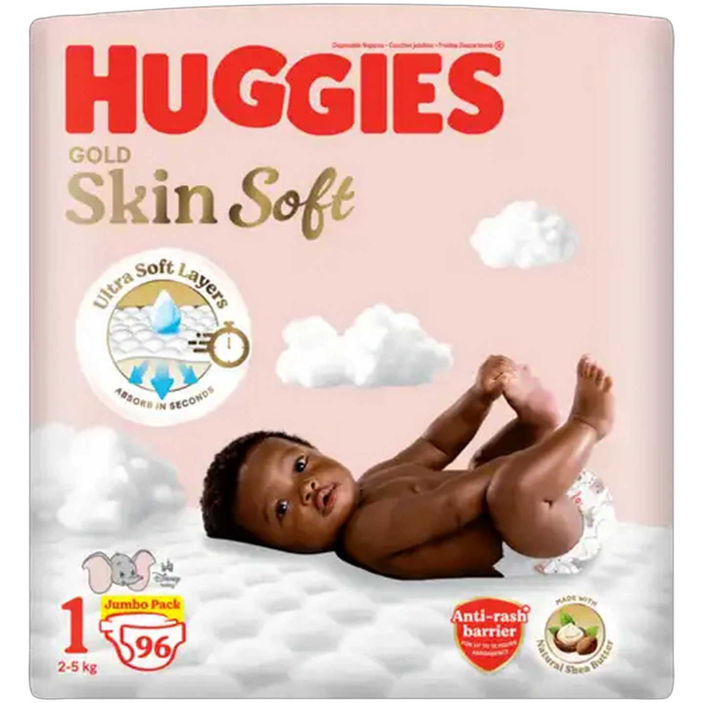 Image of Huggies Gold Skin Soft Size 1 Disposable Nappies 96 Pack