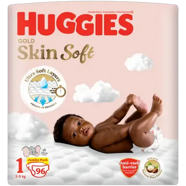 Huggies Gold Skin Soft Size 1 Disposable Nappies 96 Pack