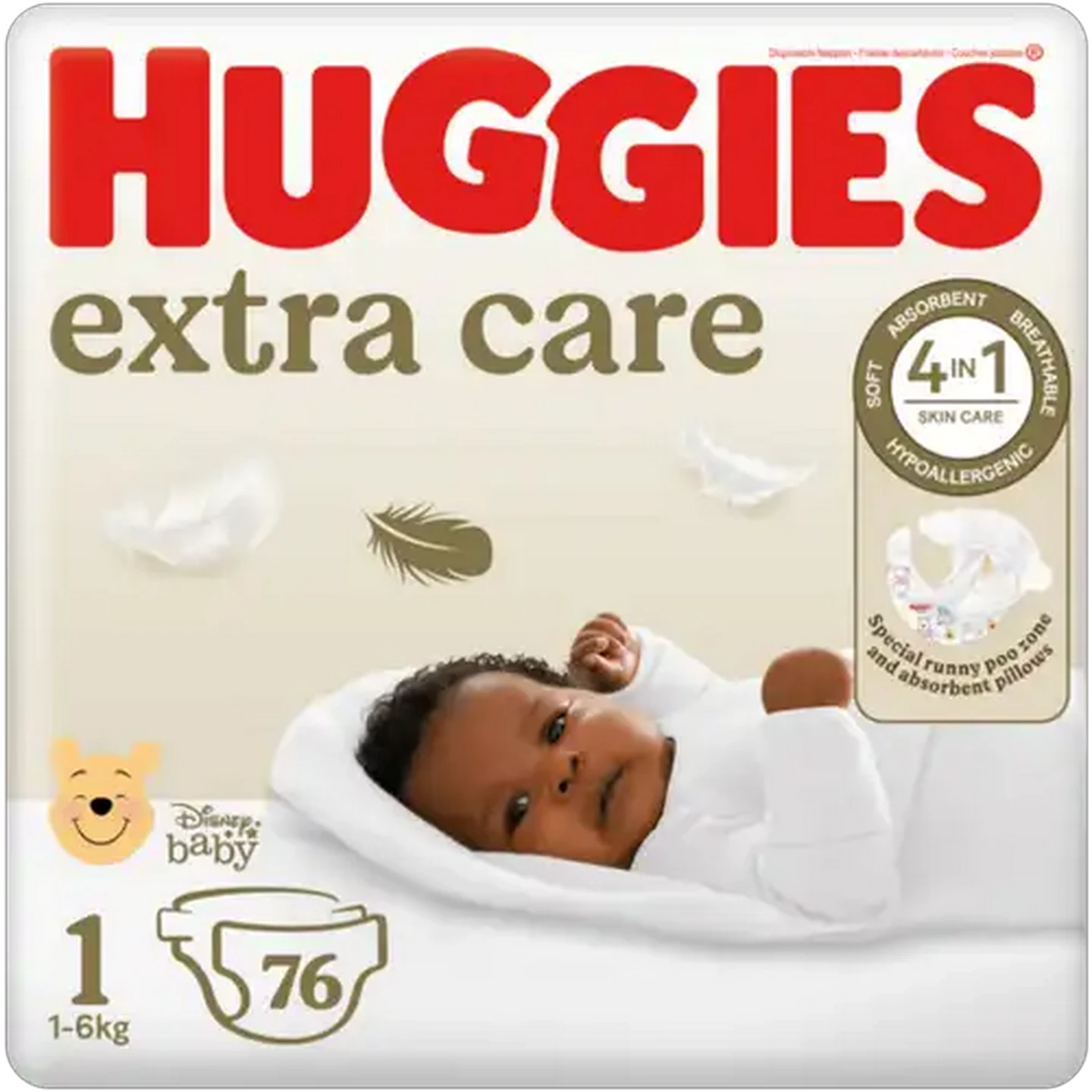 Image of Huggies Extra Care Size 1 Disposable Nappies 76 Pack