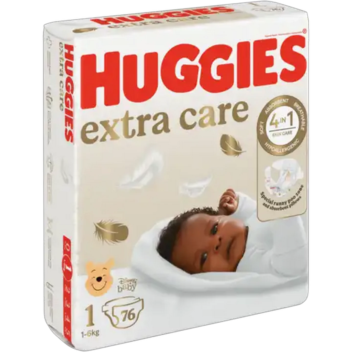 Image of Huggies Extra Care Size 1 Disposable Nappies 76 Pack