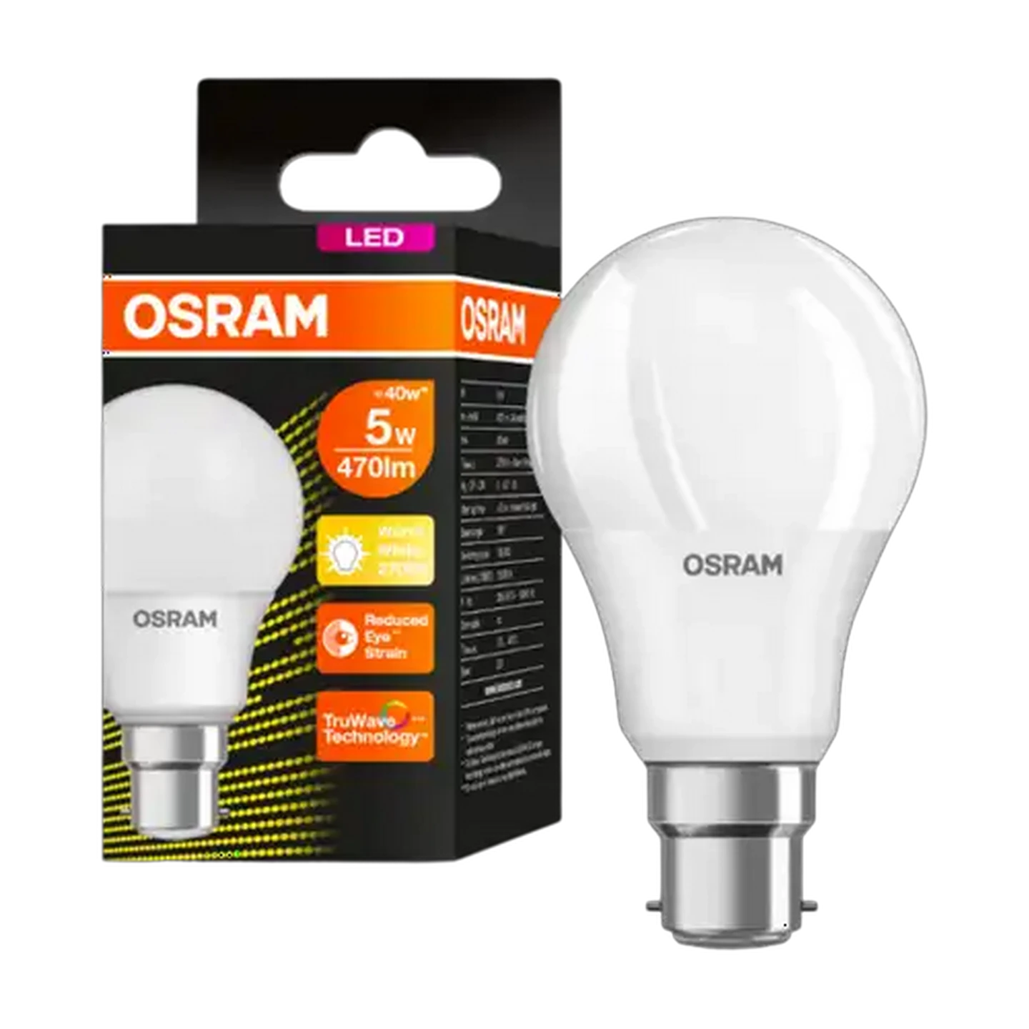 Image of OSRAM Warm White A60/B22d LED BC Eco Globe 5W