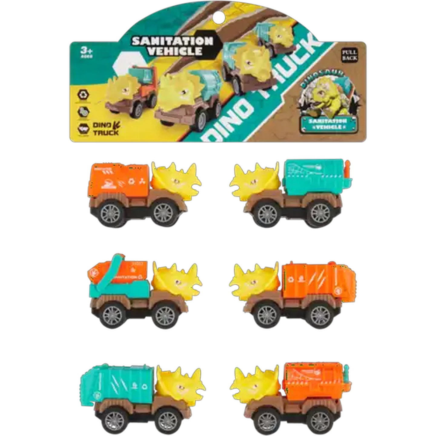 Image of Pull Back Dino Truck Playset 6-Pack (Design May Vary)