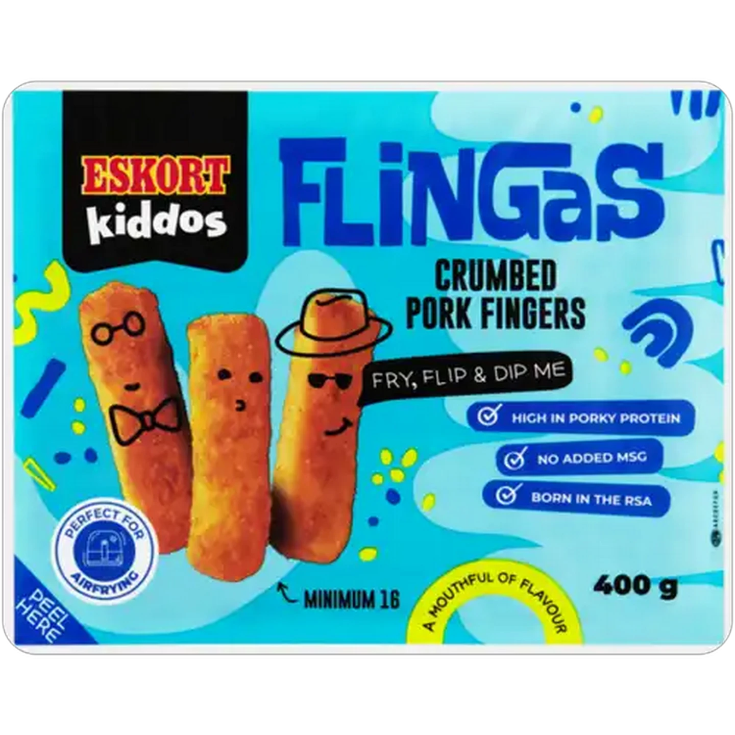 Image of Eskort Kiddos Frozen Flingas Crumbed Pork Fingers 400g