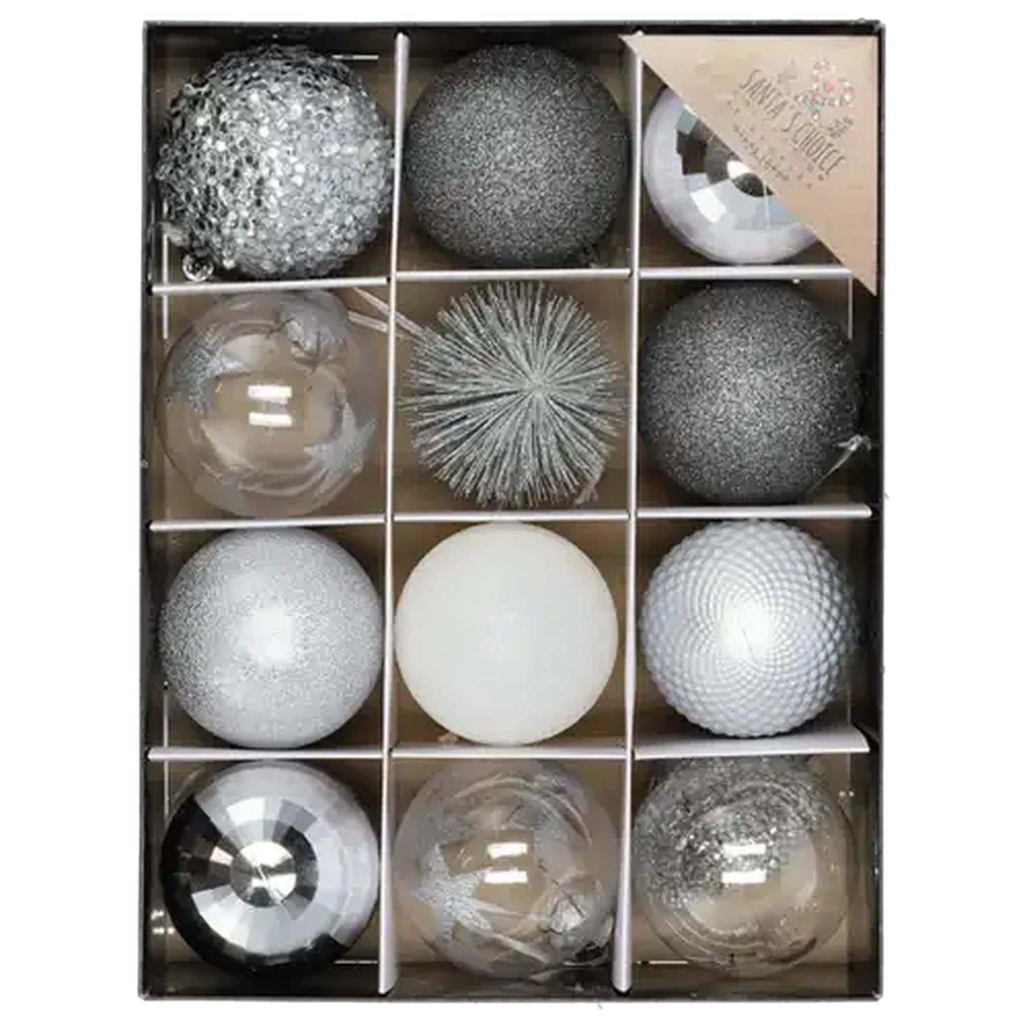 Image of Santa's Choice Silver Mixed Christmas Balls 80mm 12-Pack