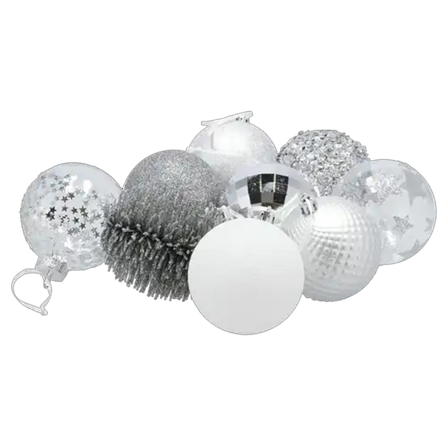 Image of Santa's Choice Silver Mixed Christmas Balls 80mm 12-Pack