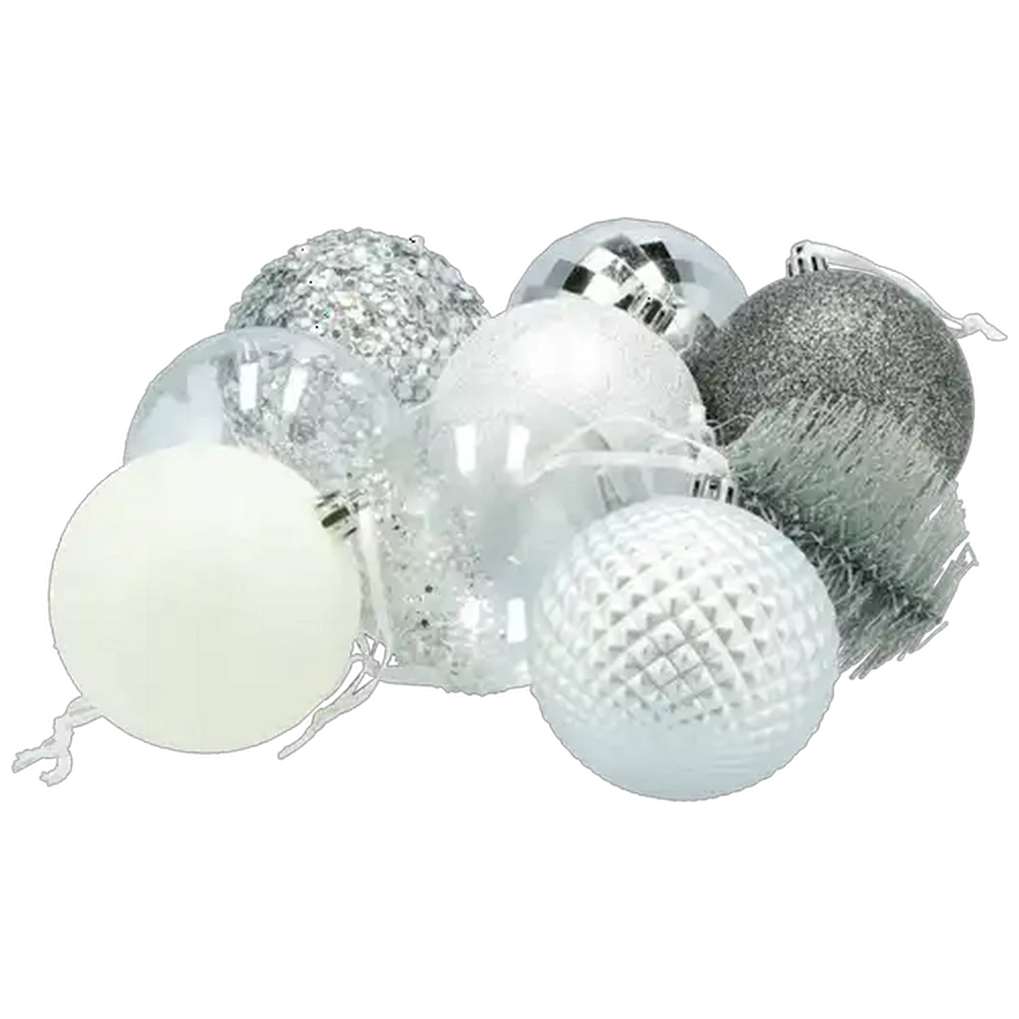 Image of Santa's Choice Silver Mixed Christmas Balls 80mm 12-Pack