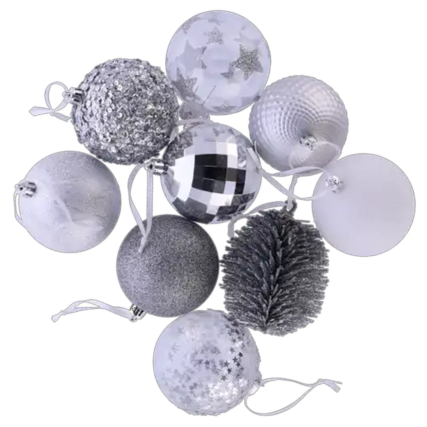 Image of Santa's Choice Silver Mixed Christmas Balls 80mm 12-Pack