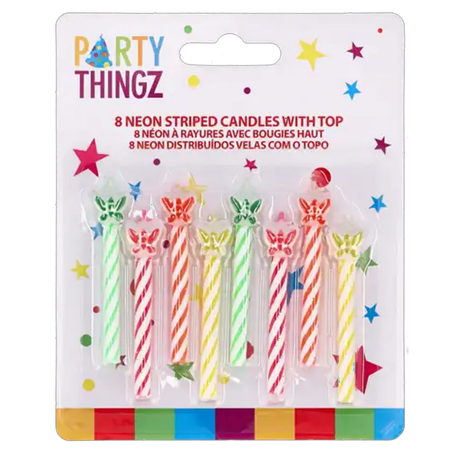 Image of Party Thingz Neon Striped Butterfly Candles with Top 8-Pack