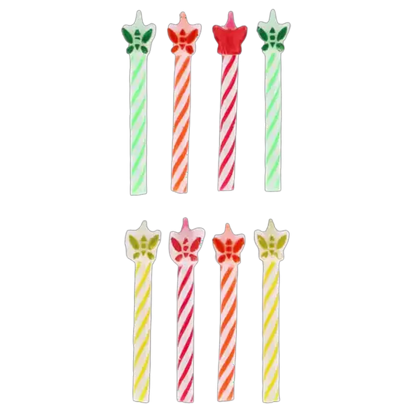 Image of Party Thingz Neon Striped Butterfly Candles with Top 8-Pack