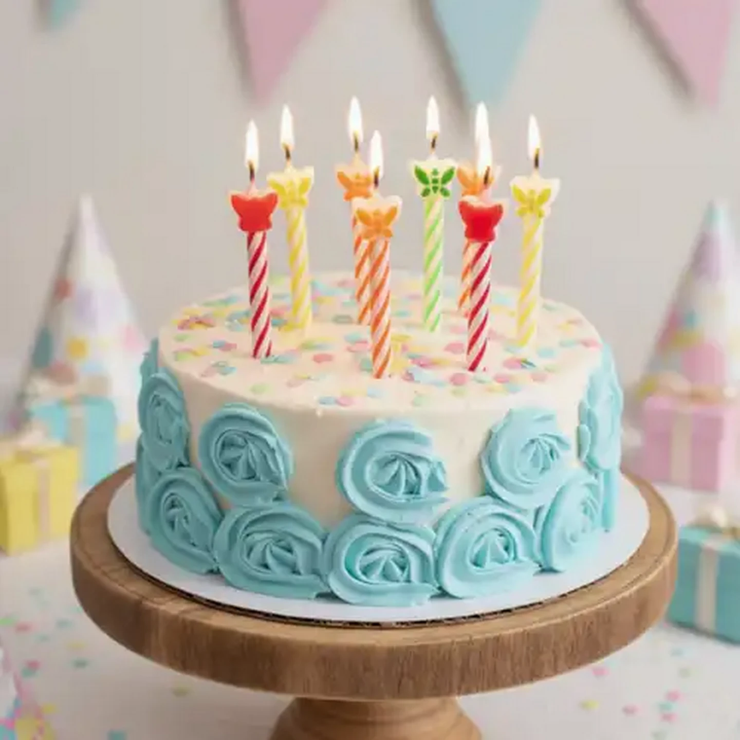 Image of Party Thingz Neon Striped Butterfly Candles with Top 8-Pack