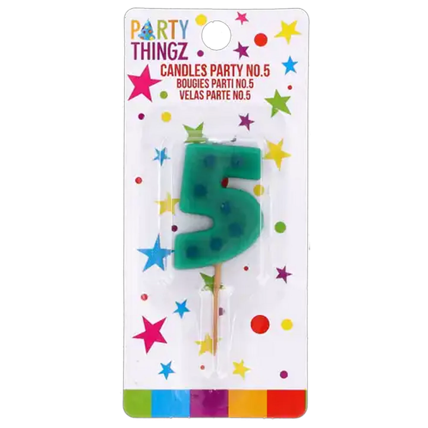 Image of Party Thingz Multicoloured Number 5 Party Candle