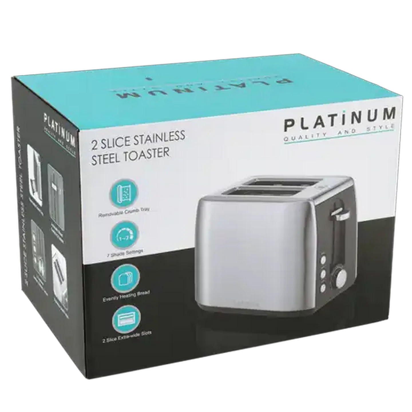Image of Platinum Stainless Steel 2-Slice Toaster 900W