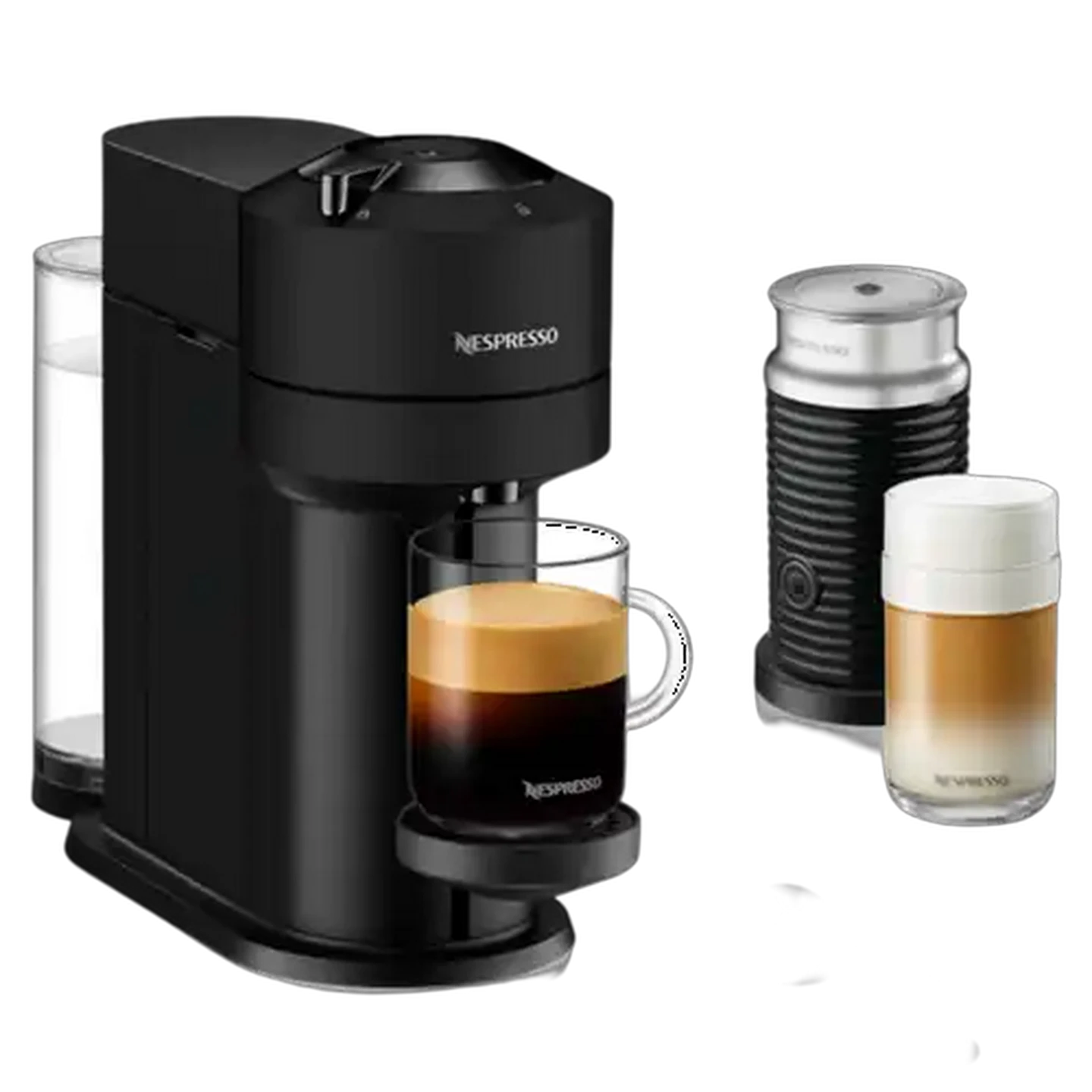 Image of Nespresso Vertuo Next Matt Black Coffee Machine with Nespresso Aeroccino 3 Milk Frother 1260W