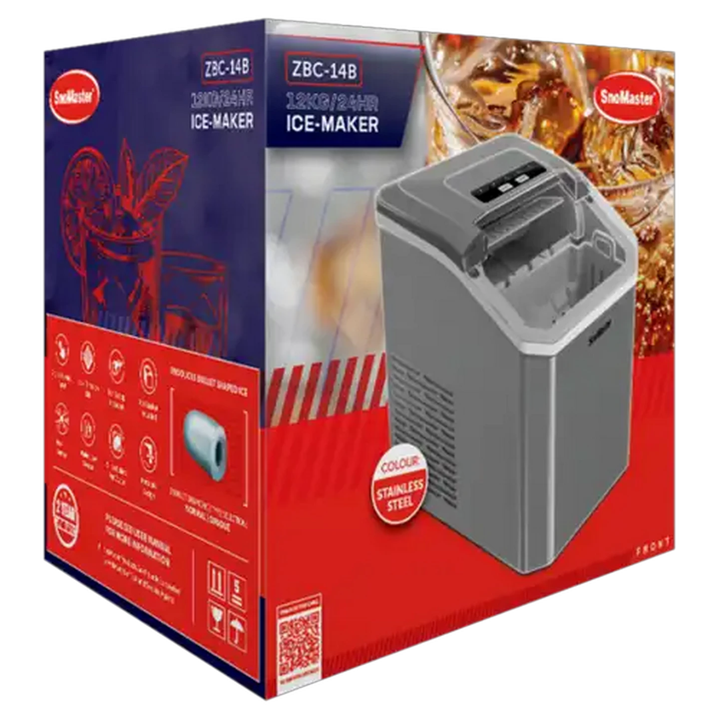 Image of SnoMaster ZBC-14B Stainless Steel Countertop Bullet Ice-Maker 12kg