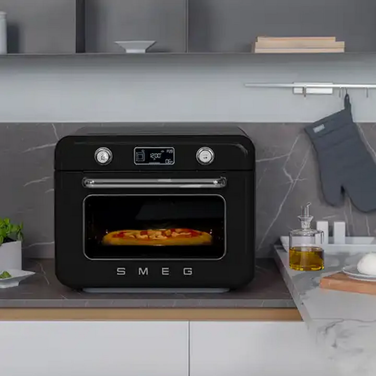 Image of Smeg Black Retro Counter Steam Oven with Airfry 30L