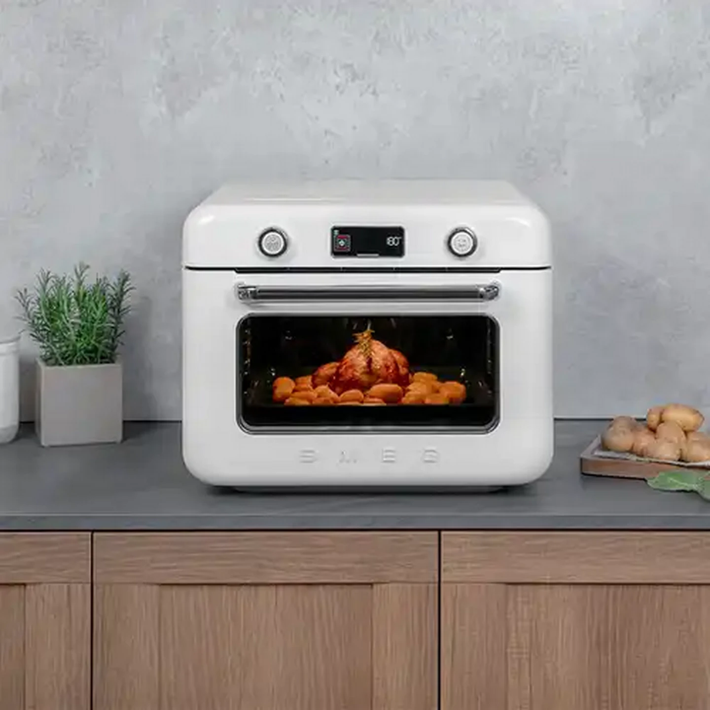 Image of Smeg White Retro Counter Steam Oven with Airfry 30L