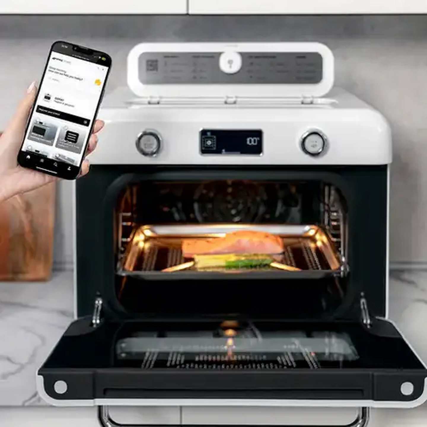 Image of Smeg White Retro Counter Steam Oven with Airfry 30L