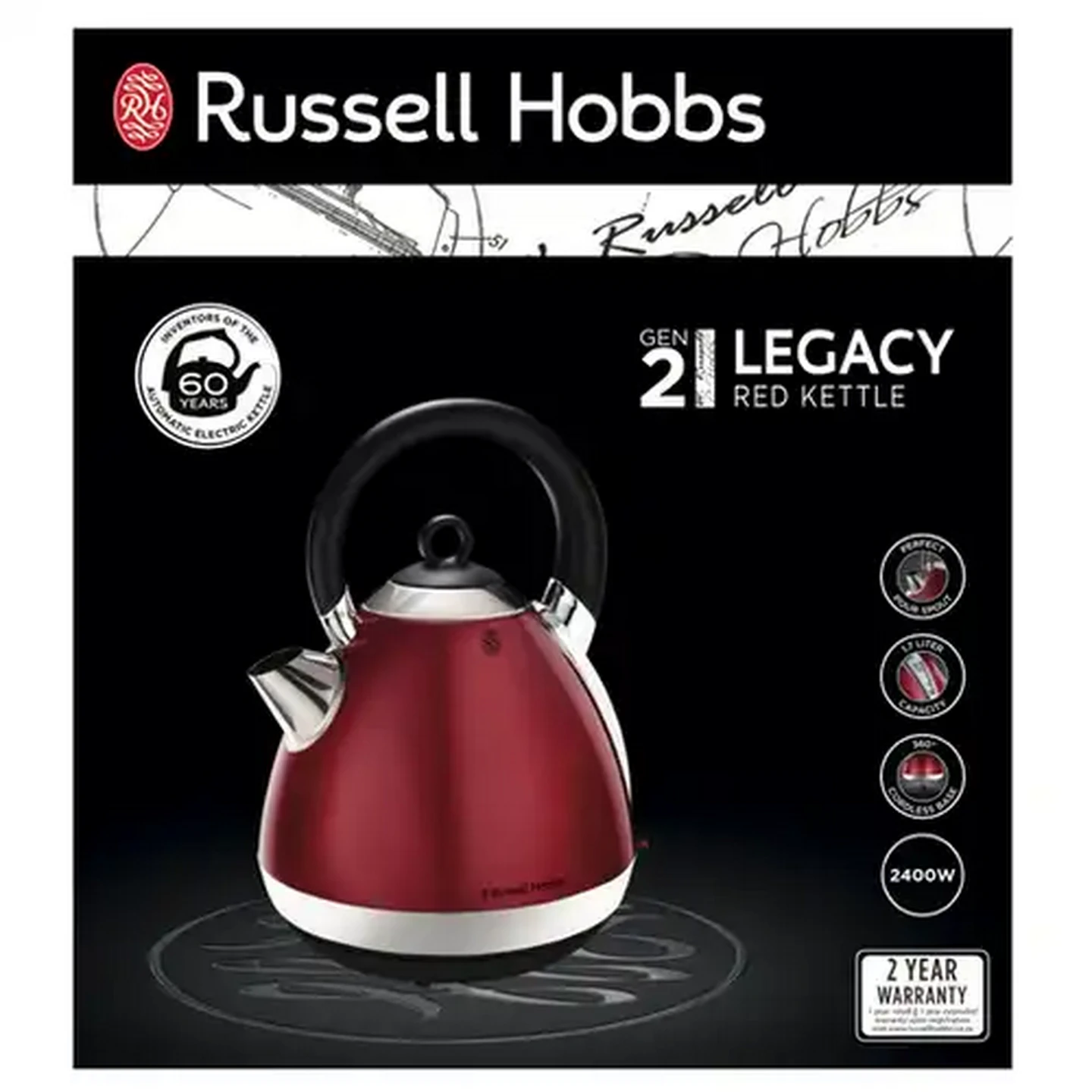 Image of Russell Hobbs Red Legacy Cordless Kettle 1.7L