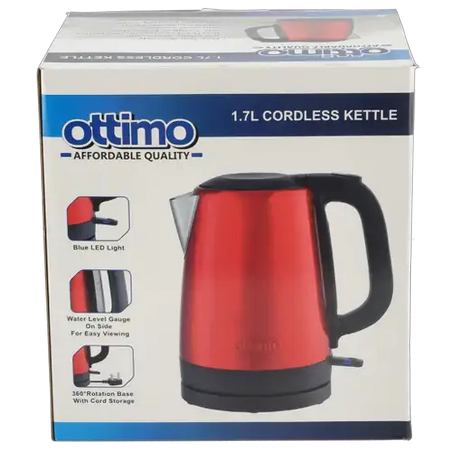 Image of Ottimo Cordless Red Stainless Steel Kettle 1.7L 2000W