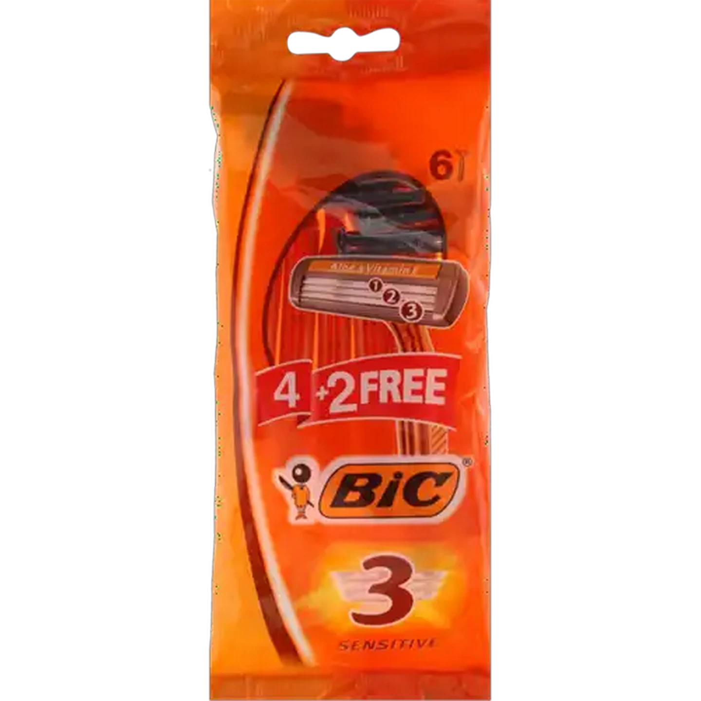 Image of BIC 3 Sensitive Men's Disposable Razors Pouch 4 + 2 Free