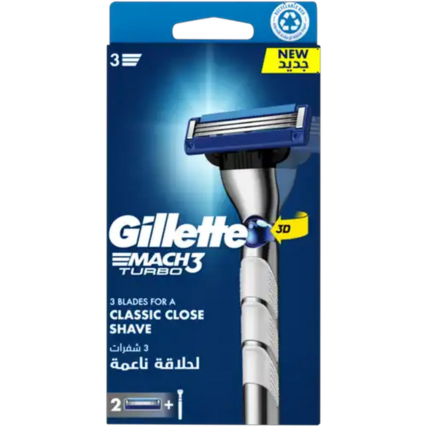 Image of Gillette MACH3 Turbo 3D Motion Razor Blades with Handle 3 Piece