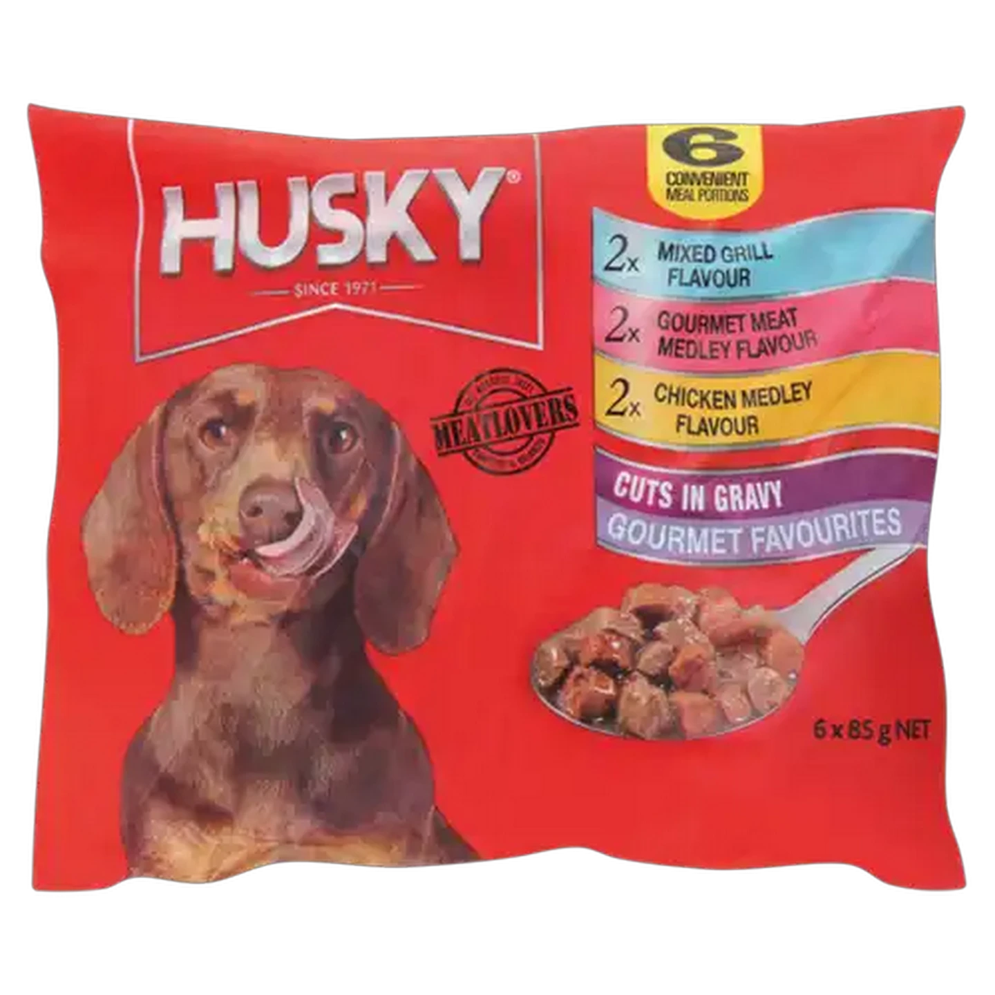 Image of Husky Cuts In Gravy Gourmet Favourites Adult Dog Food Pouches 6 x 85g