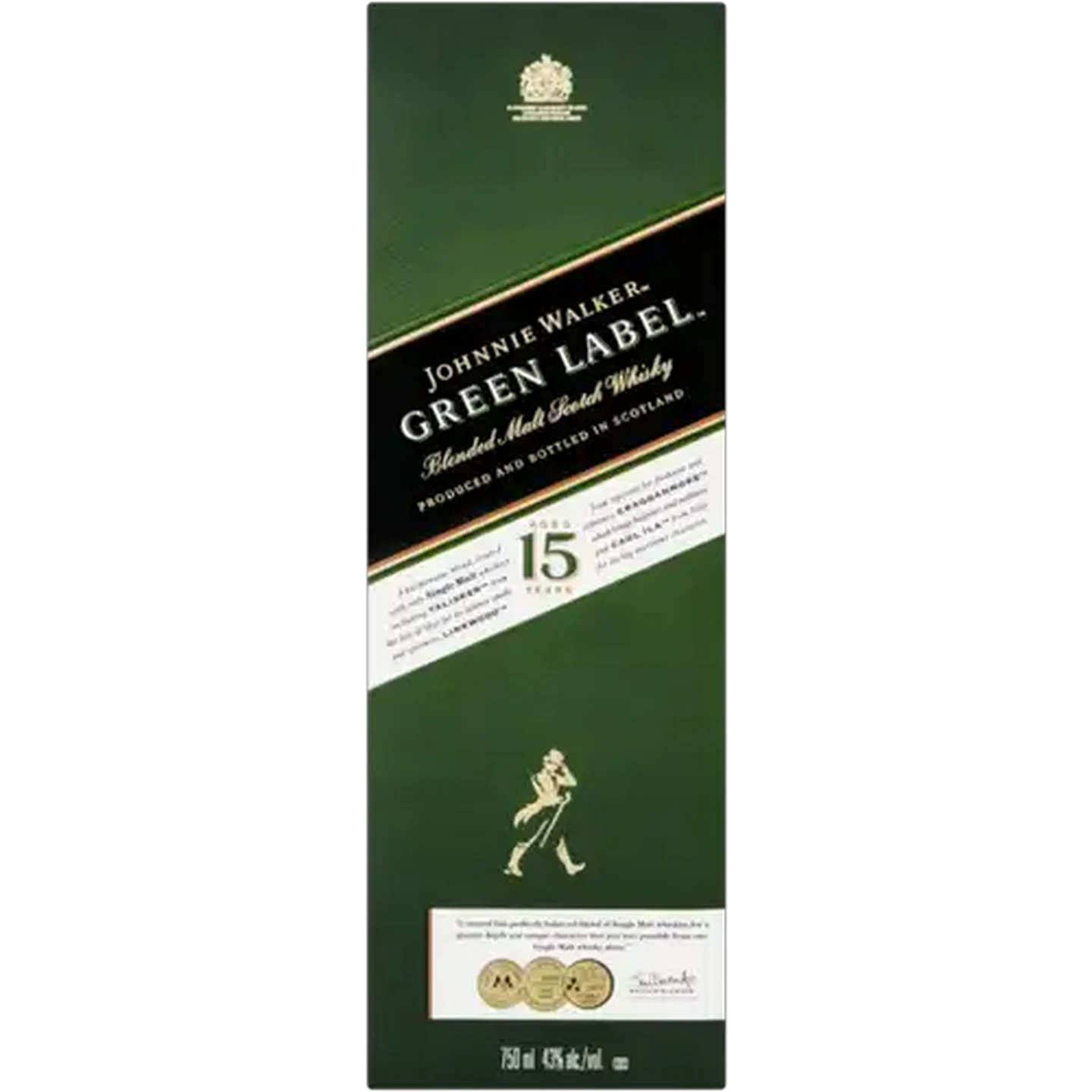 Image of Johnnie Walker Green Label 15 Year Old Blended Malt Scotch Whisky Bottle 750ml