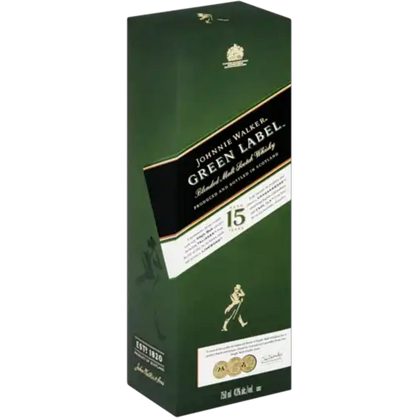 Image of Johnnie Walker Green Label 15 Year Old Blended Malt Scotch Whisky Bottle 750ml