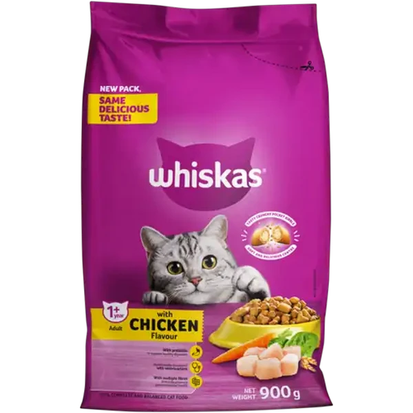 Whiskas Chicken Flavoured Adult Dry Cat Food 900g