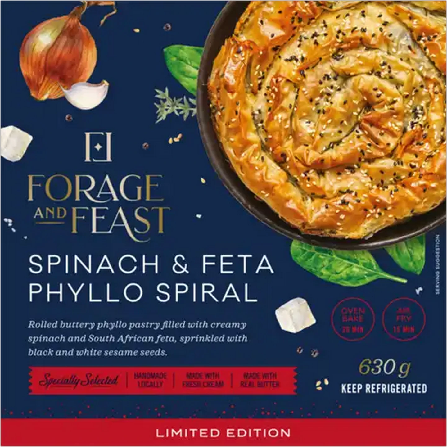 Image of Forage And Feast Limited Edition Frozen Spinach & Feta Phyllo Spiral 630g