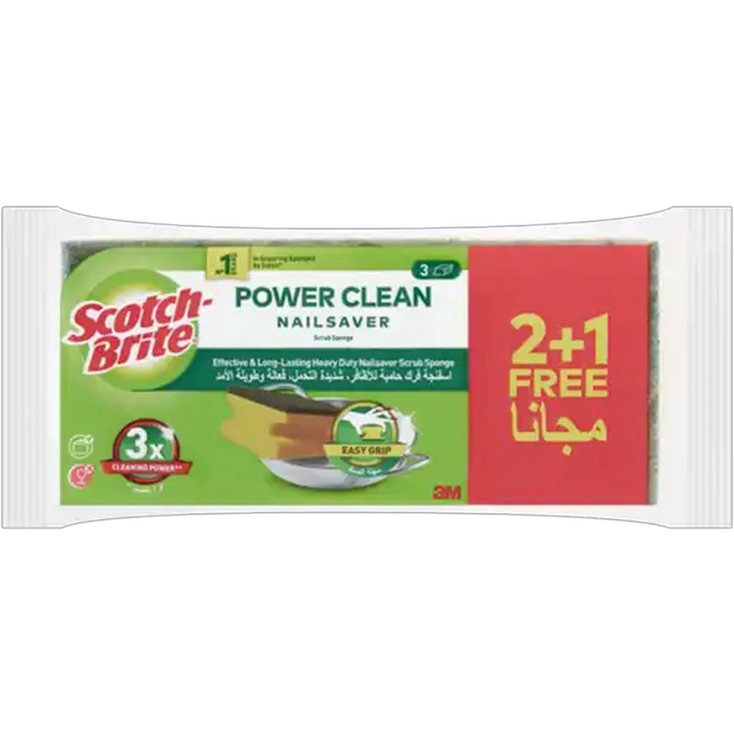 Image of Scotch-Brite Power Clean Nail Saver Scrub Sponge 3 Pack