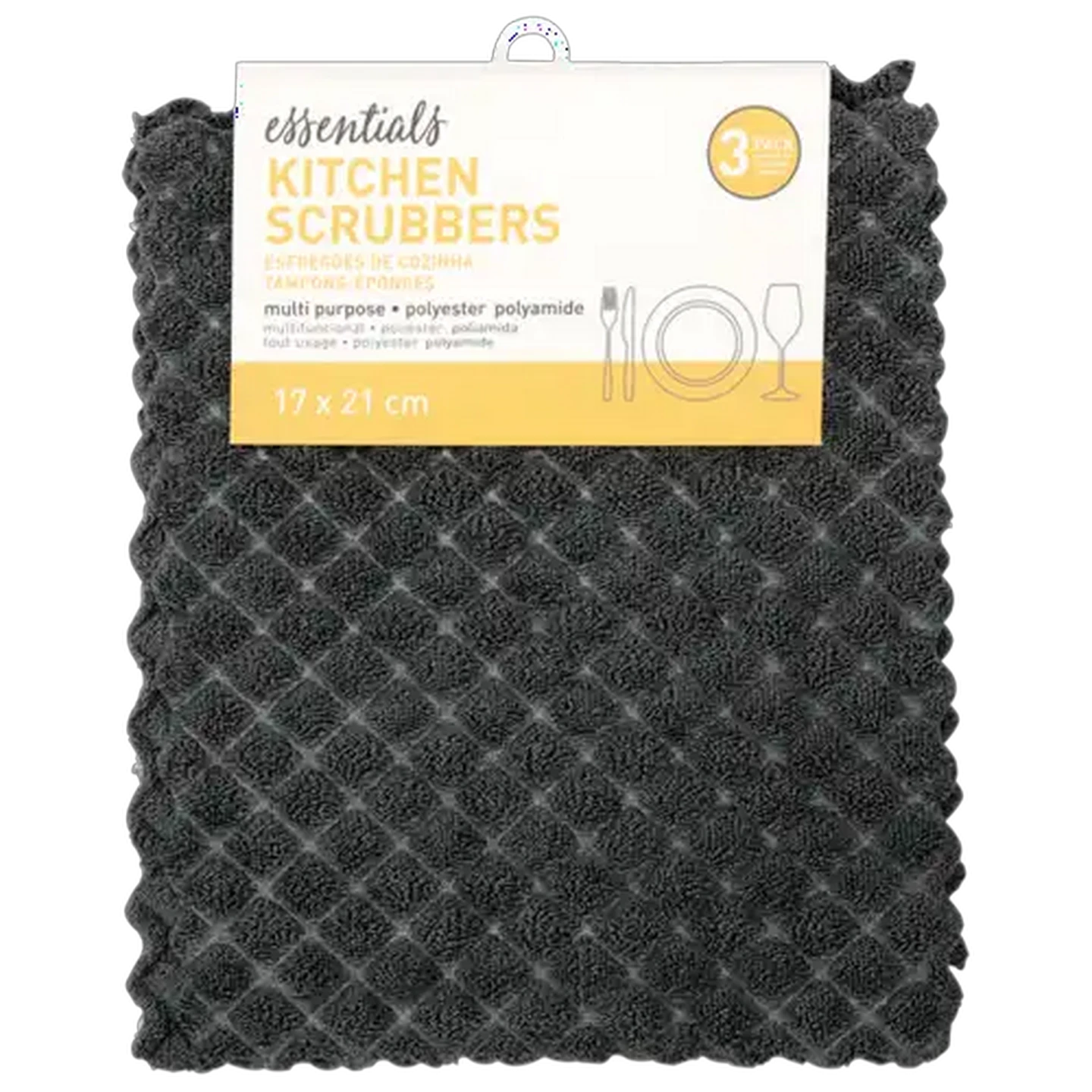 Image of Essentials Grey Kitchen Cleaning Pads 3 Pack