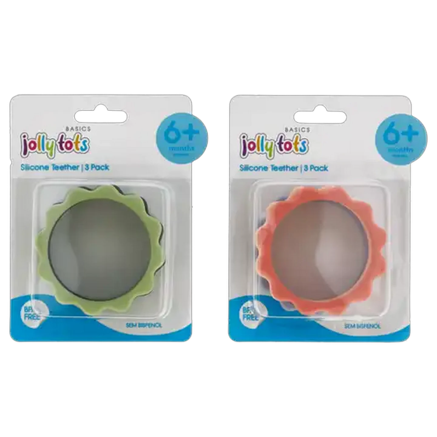Image of Jolly Tots Silicone Teether Ring 6 Months + 3-Pack
