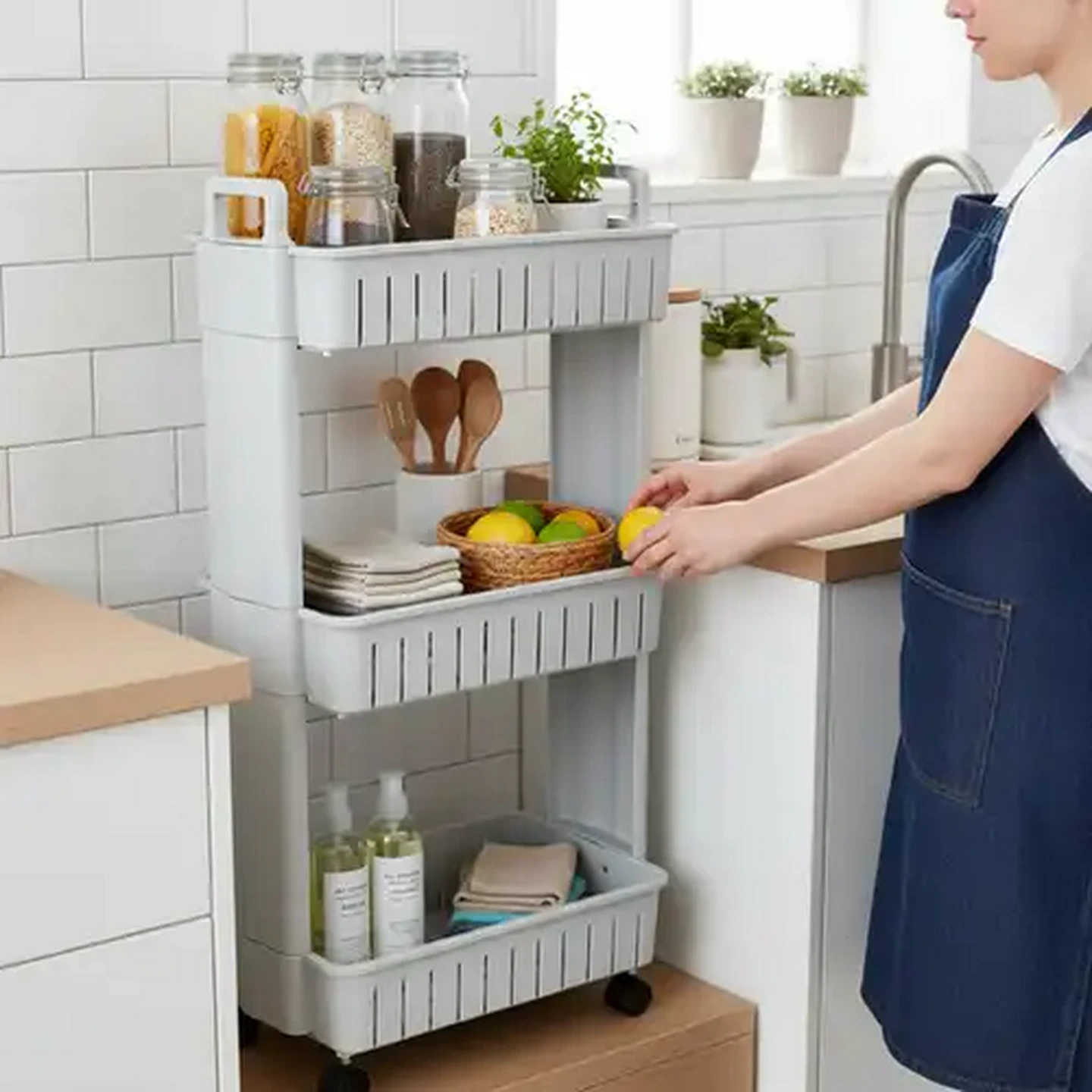 Image of Jolly Tots Grey 3-Tier Bedside Cart 0 Months +