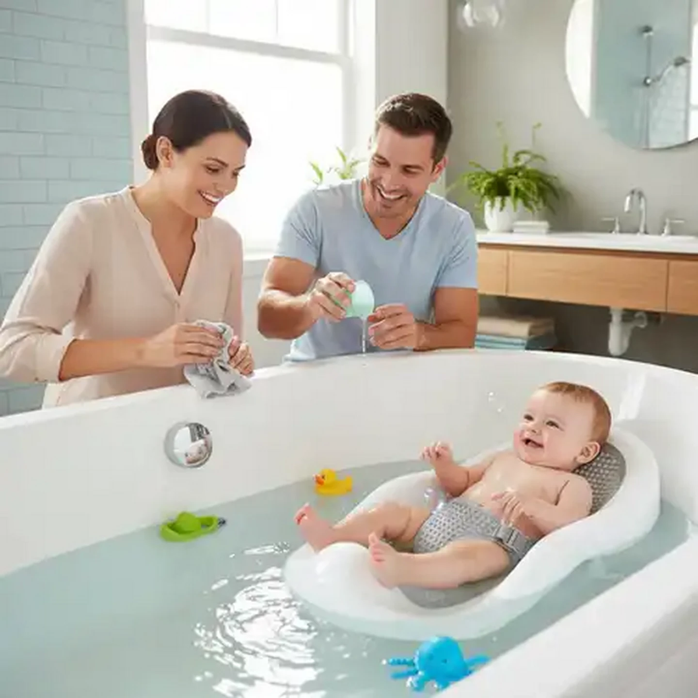 Image of Jolly Tots White & Grey Newborn Flexi Bath Support 0 Months +