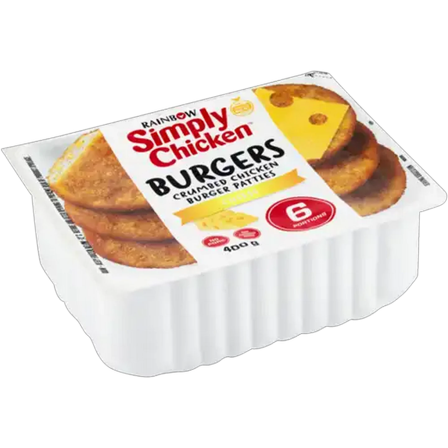 Image of RAINBOW Simply Chicken Frozen Crumbed Chicken Burgers with Cheese 6 Pack