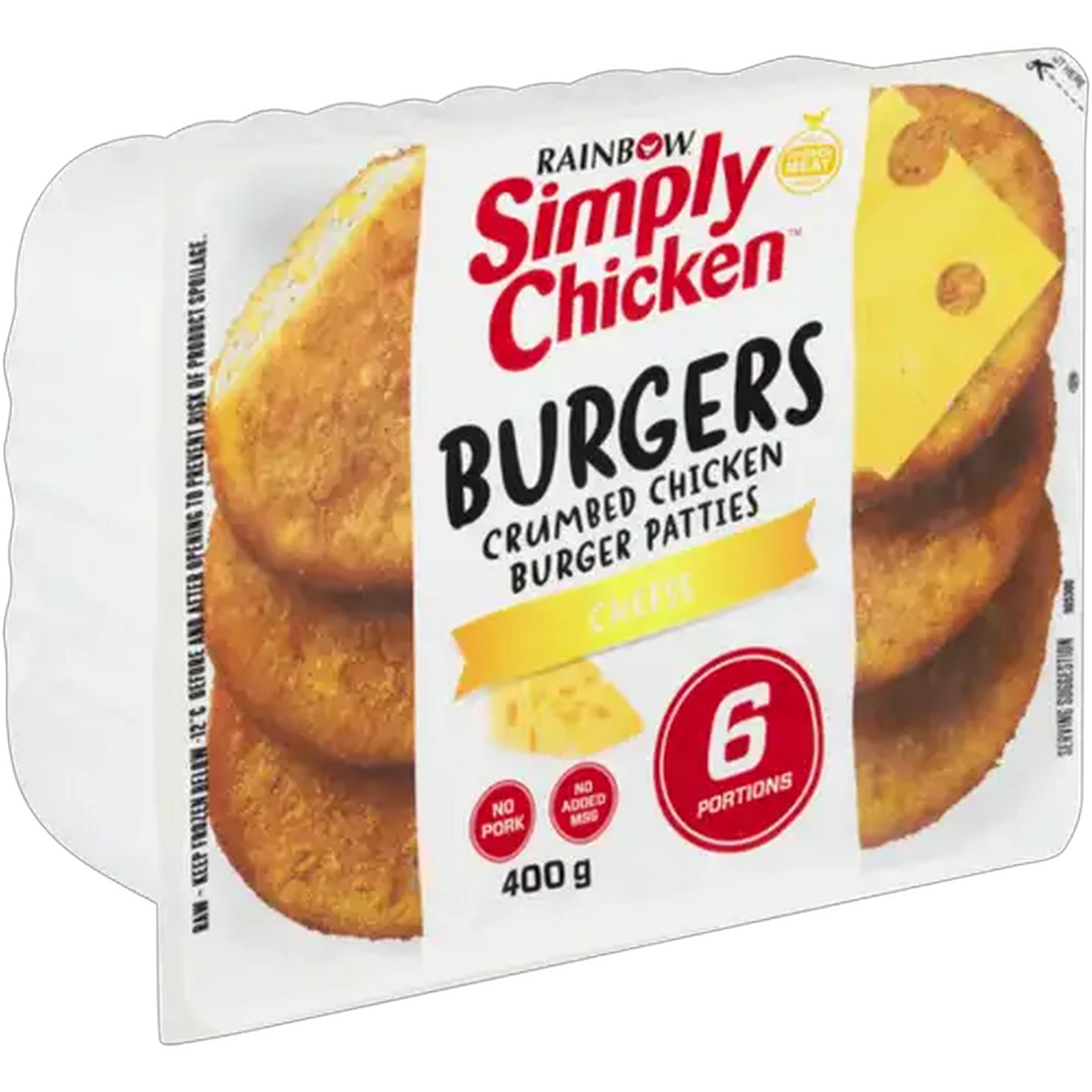 Image of RAINBOW Simply Chicken Frozen Crumbed Chicken Burgers with Cheese 6 Pack