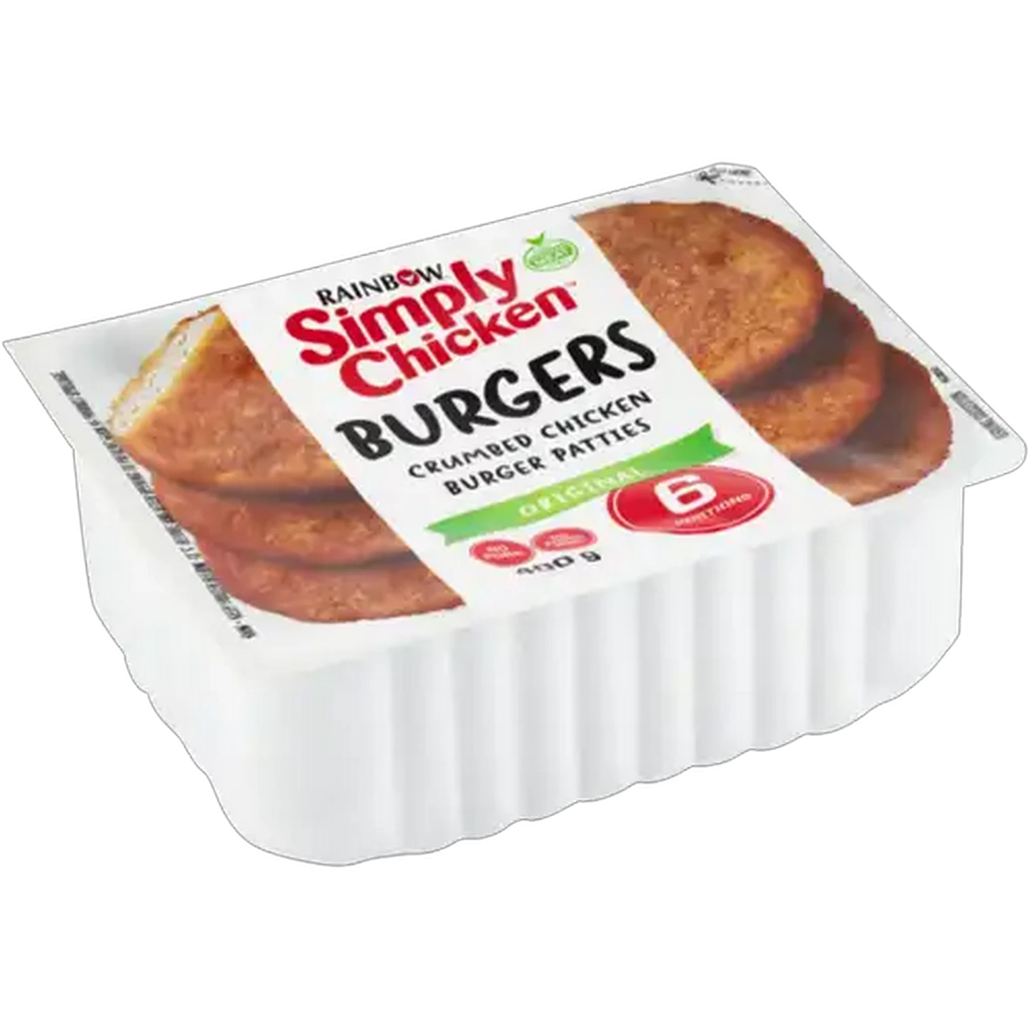 Image of RAINBOW Simply Chicken Frozen Crumbed Chicken Burger Patties 400g