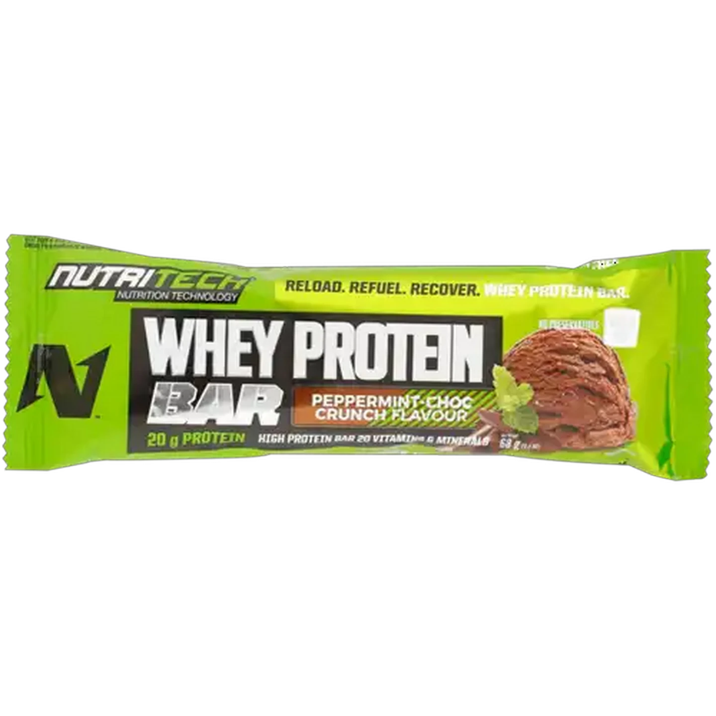 Image of NutriTech Peppermint-Choc Crunch Flavoured Whey Protein Bar 68g