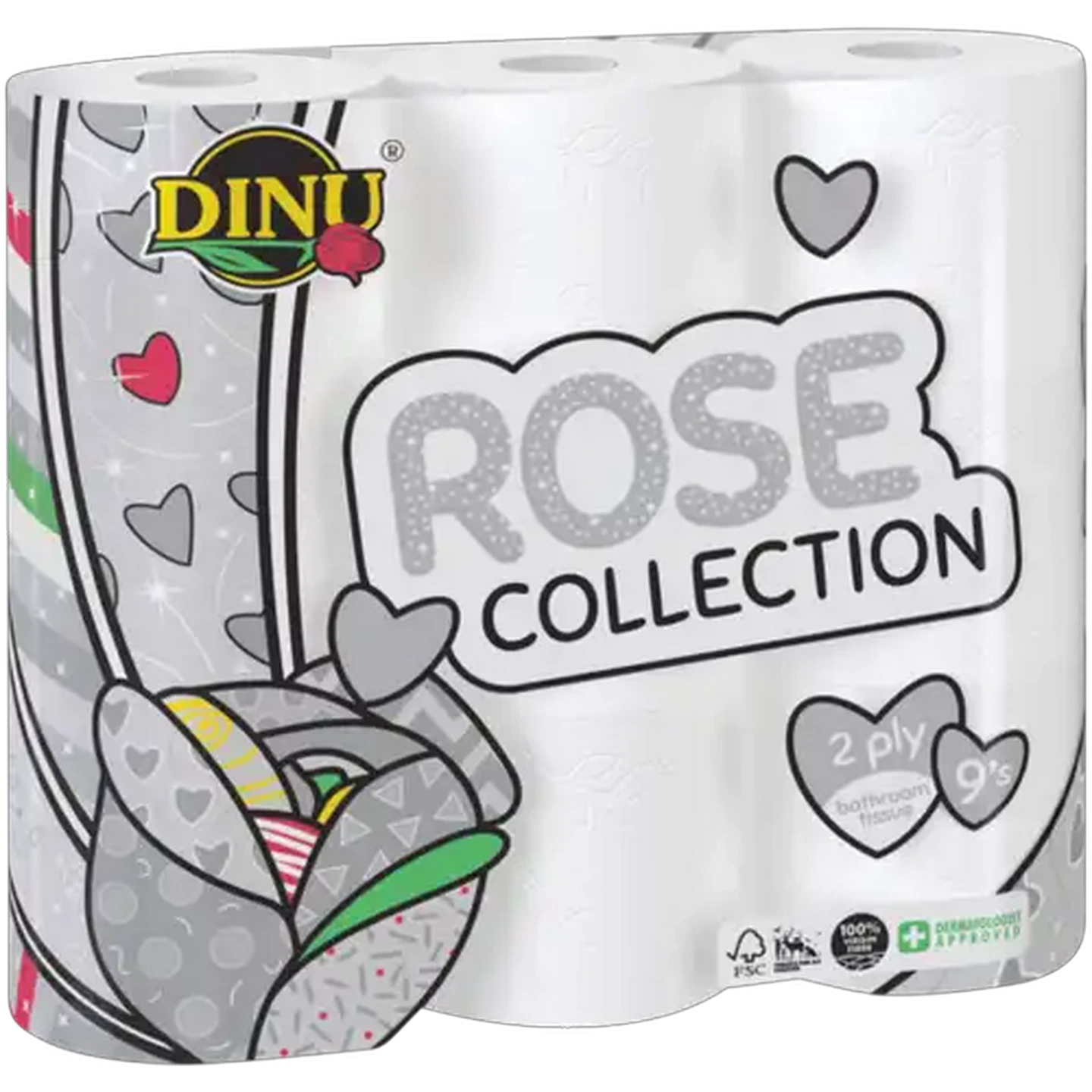 Image of Dinu White Rose 2 Ply Toilet Rolls 9 Pack