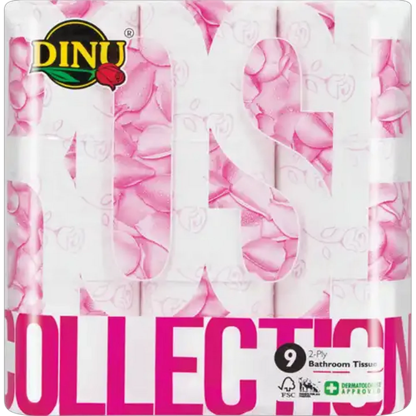 Image of Dinu Collection White & Pink 2 Ply Toilet Rolls 9 Pack