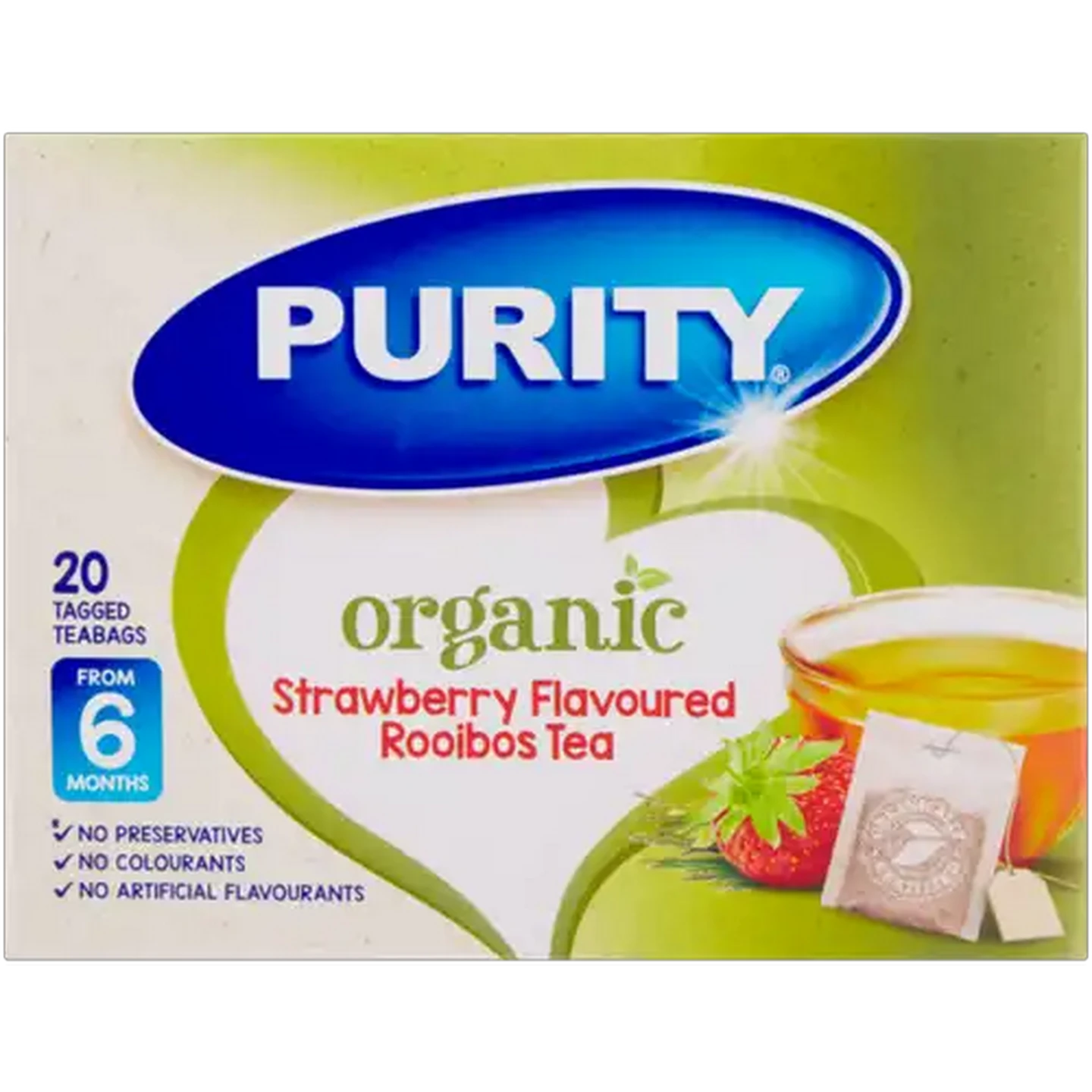 Image of PURITY Organic Strawberry Flavoured Rooibos Tagged Tea Bags 20 Pack
