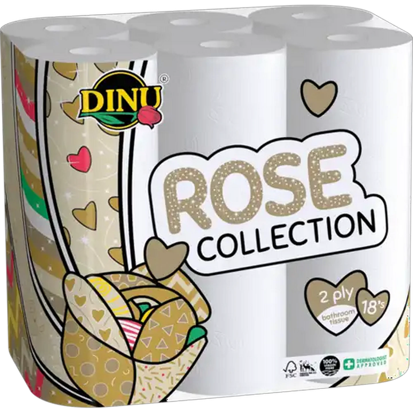 Image of Dinu Rose Collection White 2 Ply Toilet Rolls 18 Pack