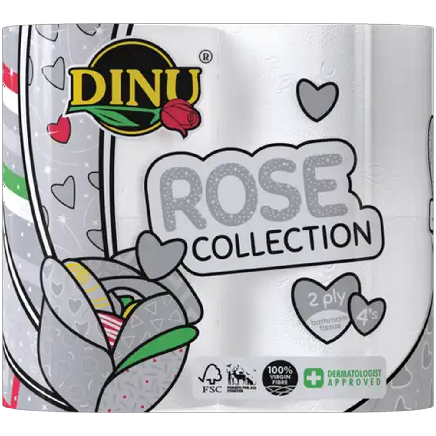 Image of Dinu Rose Collection 2 Ply Toilet Rolls 4 Pack