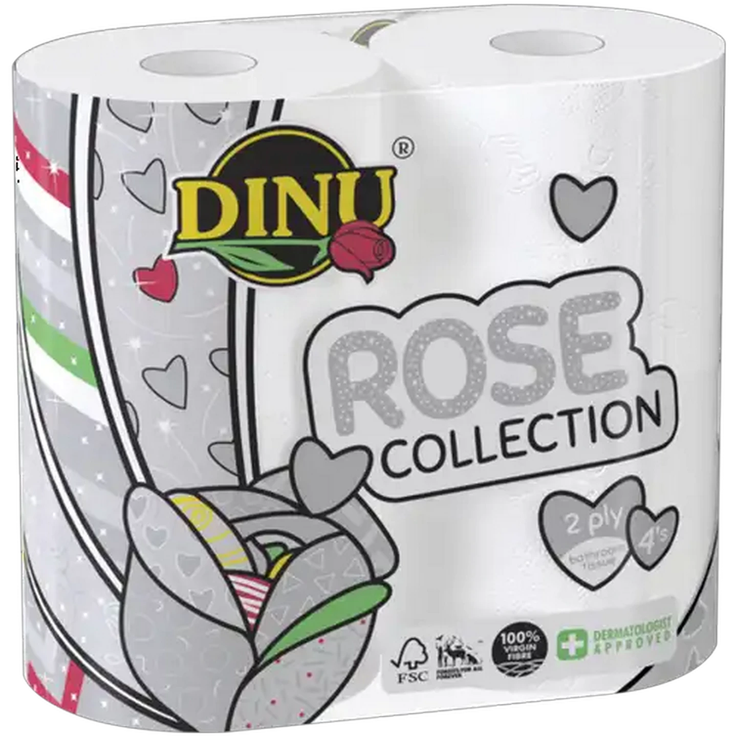 Image of Dinu Rose Collection 2 Ply Toilet Rolls 4 Pack