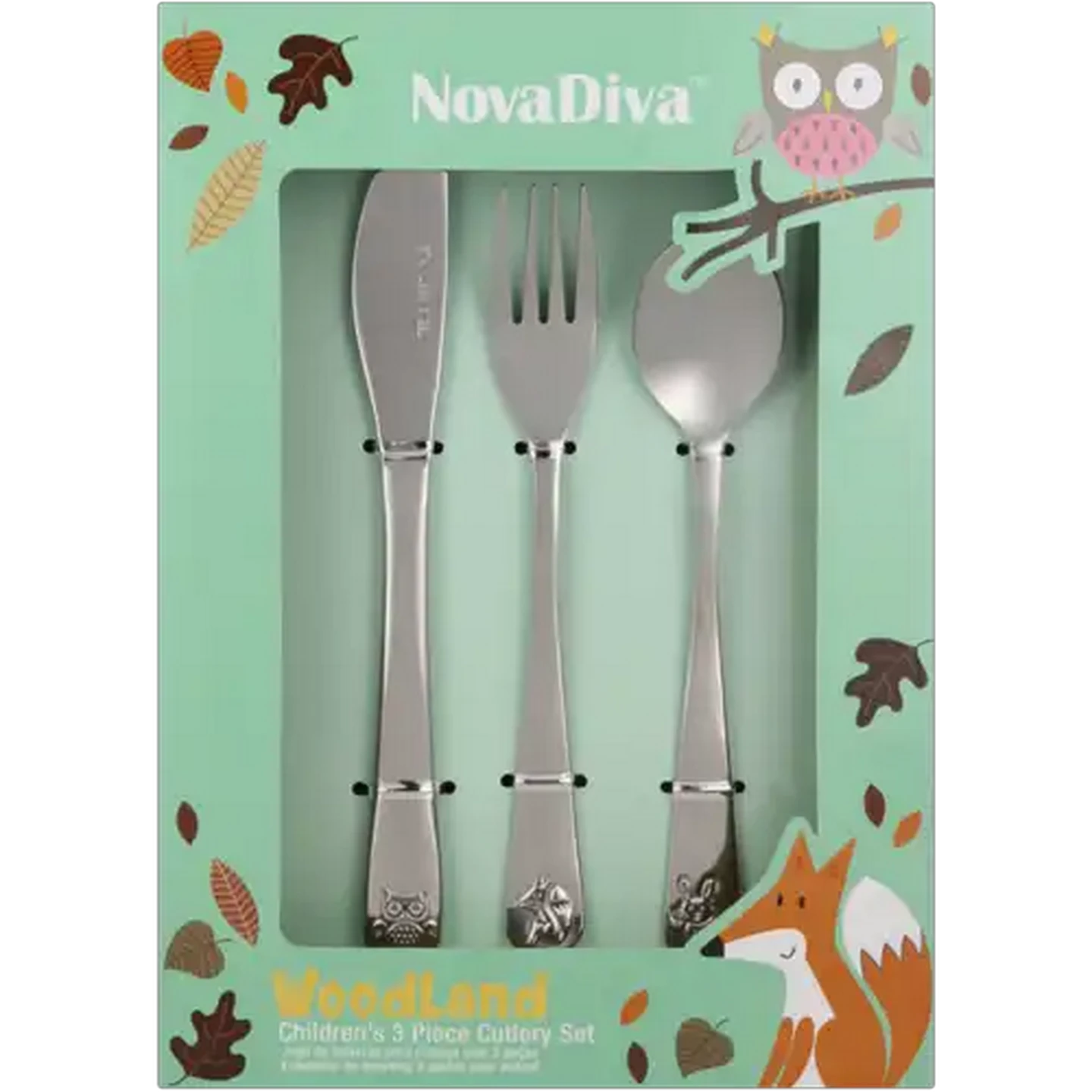 Image of NovaDiva Woodland Stainless Steel Children's Cutlery Set 3-Piece (Design May Vary)