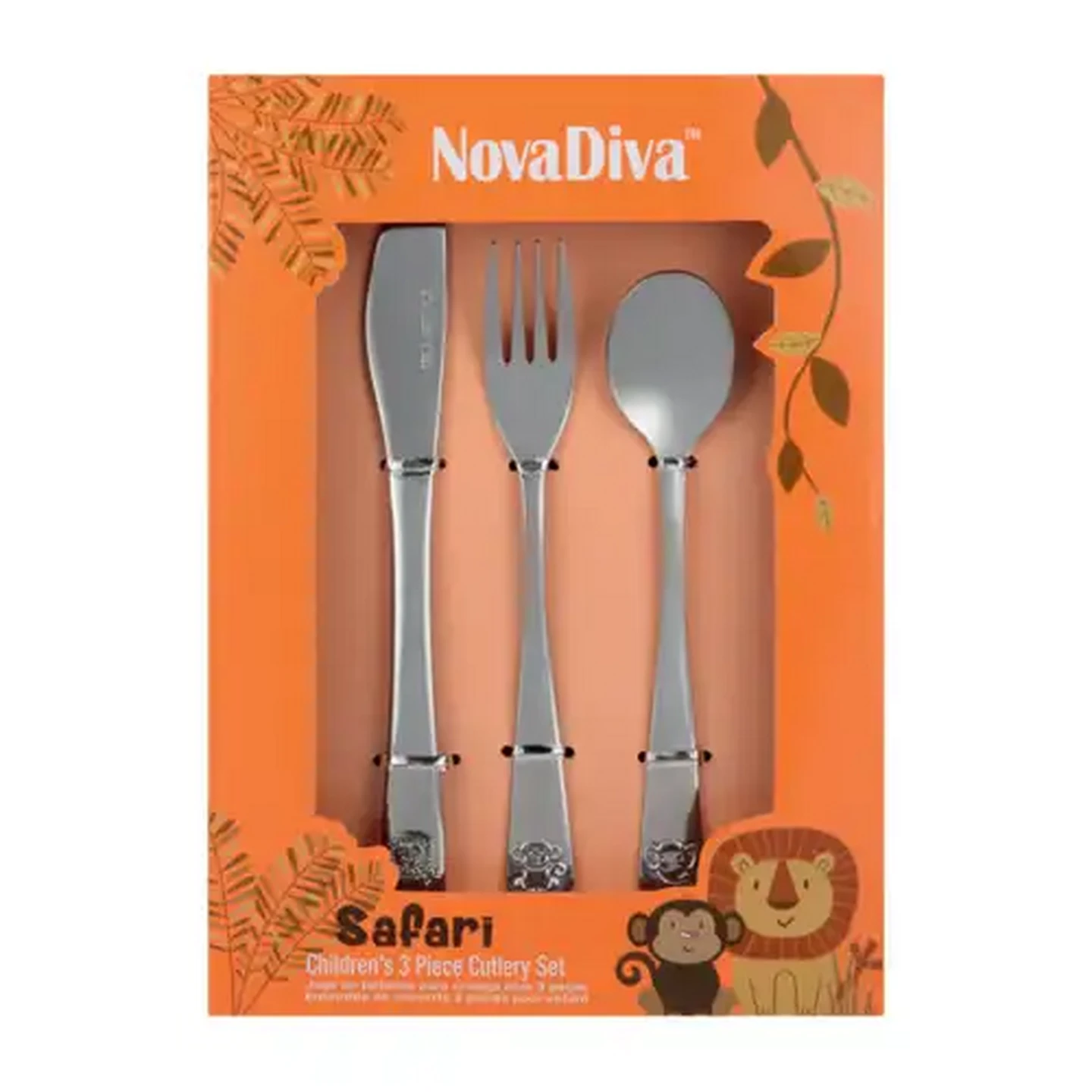 Image of NovaDiva Woodland Stainless Steel Children's Cutlery Set 3-Piece (Design May Vary)