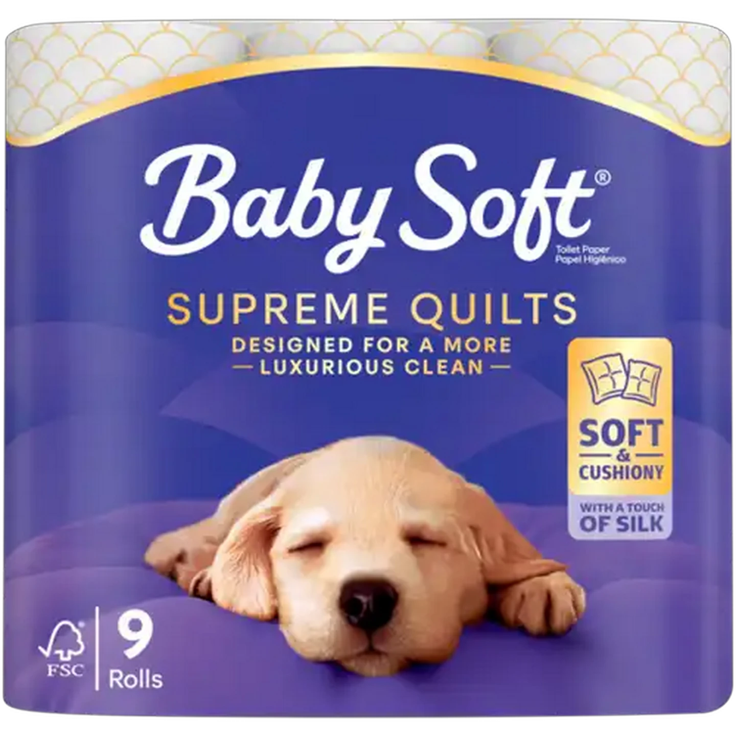 Image of Baby Soft 2 Ply Supreme Quilts Luxury Toilet Tissue Roll 9 Pack
