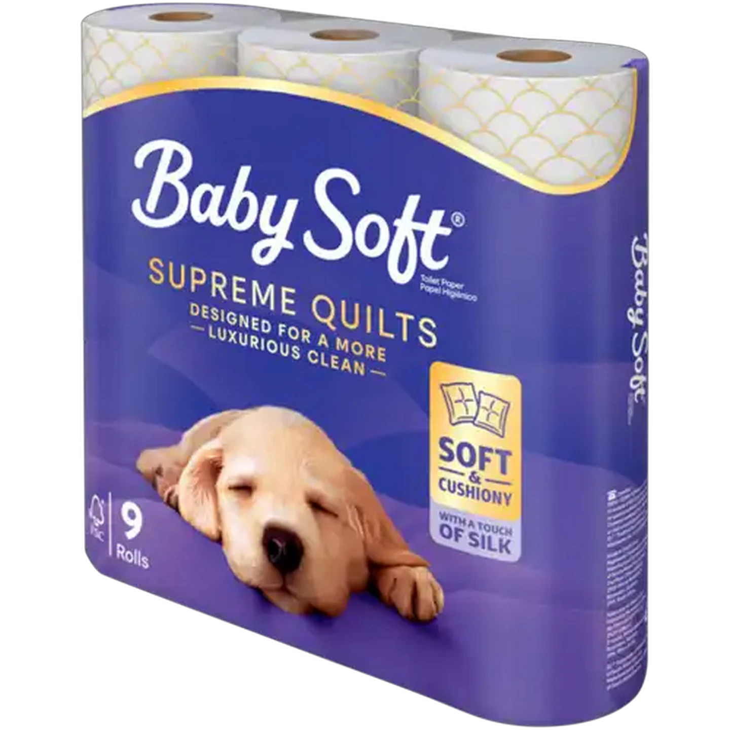 Image of Baby Soft 2 Ply Supreme Quilts Luxury Toilet Tissue Roll 9 Pack